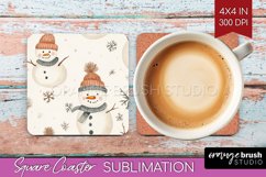 Snowman Square Coaster - Cute Christmas Coaster PNG Product Image 1