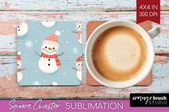 Snowman Square Coaster - Cute Christmas Coaster PNG Product Image 1