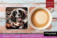Spaniel Dog Square Coaster Halloween Coaster PNG Sublimation Product Image 1