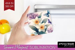 Spring Blossom Magnet Sublimation - Flowers Square Magnet Product Image 1