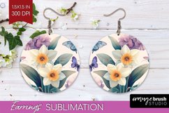Spring Blossom Round Earrings - Flowers PNG Sublimation Product Image 1