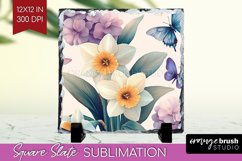 Spring Blossom Slate PNG - Flowers Square Slate Sublimation Product Image 1