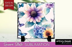 Spring Blossom Slate PNG - Flowers Square Slate Sublimation Product Image 1