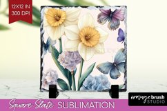 Spring Blossom Slate PNG - Flowers Square Slate Sublimation Product Image 1