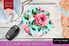Spring Flowers Car Coaster - Floral Coaster PNG Sublimation Product Image 1