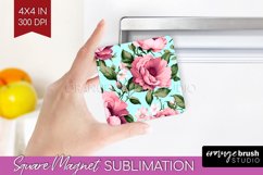 Spring Flowers Magnet Sublimation - Floral Square Magnet PNG Product Image 1