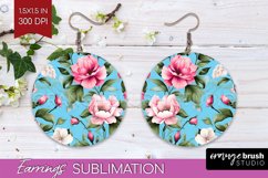 Spring Flowers Round Earrings - Floral PNG Sublimation Product Image 1