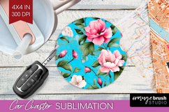 Spring Flowers Car Coaster - Floral Coaster PNG Sublimation Product Image 1