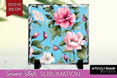Spring Flowers Slate PNG - Floral Square Slate Sublimation Product Image 1