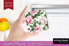 Spring Flowers Magnet Sublimation - Floral Square Magnet PNG Product Image 1