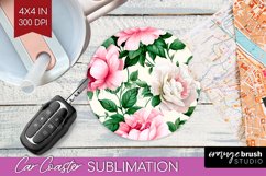 Spring Flowers Car Coaster - Floral Coaster PNG Sublimation Product Image 1