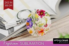 Spring Flowers Keychain PNG - Floral Keychain Sublimation Product Image 1