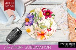Spring Flowers Car Coaster - Floral Coaster PNG Sublimation Product Image 1