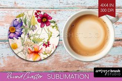 Spring Flowers Round Coaster - Floral Coaster PNG Product Image 1