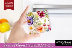 Spring Flowers Magnet Sublimation - Floral Square Magnet PNG Product Image 1