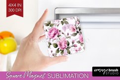 Spring Flowers Magnet Sublimation - Floral Square Magnet PNG Product Image 1