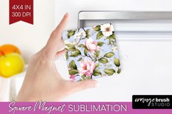 Spring Flowers Magnet Sublimation - Floral Square Magnet PNG Product Image 1
