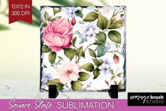 Spring Flowers Slate PNG - Floral Square Slate Sublimation Product Image 1