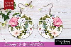 Spring Flowers Round Earrings - Floral PNG Sublimation Product Image 1