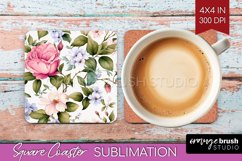 Spring Flowers Square Coaster - Floral Coaster PNG Product Image 1