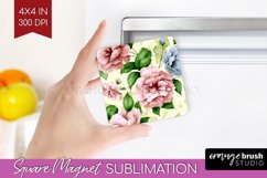 Spring Flowers Magnet Sublimation - Floral Square Magnet PNG Product Image 1