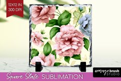 Spring Flowers Slate PNG - Floral Square Slate Sublimation Product Image 1