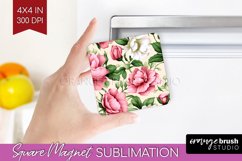 Spring Flowers Magnet Sublimation - Floral Square Magnet PNG Product Image 1