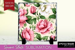 Spring Flowers Slate PNG - Floral Square Slate Sublimation Product Image 1