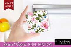 Spring Flowers Magnet Sublimation - Floral Square Magnet PNG Product Image 1