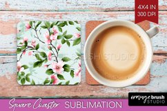 Spring Flowers Square Coaster - Floral Coaster PNG Product Image 1