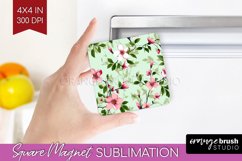 Spring Flowers Magnet Sublimation - Floral Square Magnet PNG Product Image 1