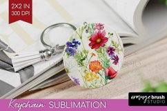 Spring Flowers Keychain PNG - Floral Keychain Sublimation Product Image 1