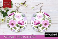 Spring Flowers Round Earrings - Floral PNG Sublimation Product Image 1