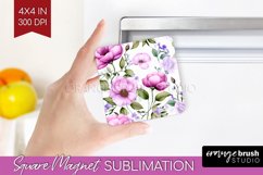 Spring Flowers Magnet Sublimation - Floral Square Magnet PNG Product Image 1