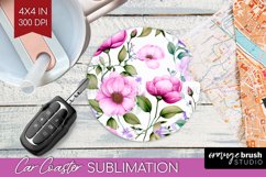 Spring Flowers Car Coaster - Floral Coaster PNG Sublimation Product Image 1