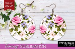 Spring Flowers Round Earrings - Floral PNG Sublimation Product Image 1