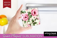 Spring Flowers Magnet Sublimation - Floral Square Magnet PNG Product Image 1
