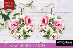 Spring Flowers Round Earrings - Floral PNG Sublimation Product Image 1