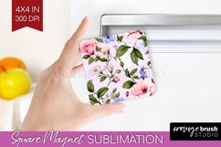 Spring Flowers Magnet Sublimation - Floral Square Magnet PNG Product Image 1