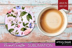 Spring Flowers Round Coaster - Floral Coaster PNG Product Image 1
