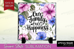 Family Quote Slate PNG - Floral Square Slate Sublimation Product Image 1