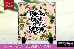 Family Quote Slate PNG - Floral Square Slate Sublimation Product Image 1