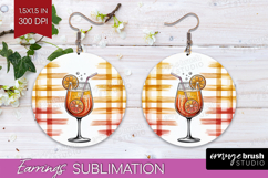 Spritz Cocktail Round Earrings Summer Drink PNG Sublimation Product Image 1