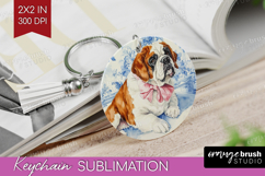 St. Bernard Dog Keychain PNG Blue Toile Keychain Sublimation Product Image 1