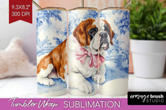 St. Bernard Dog Tumbler Wrap Blue Toile Tumbler PNG Product Image 1