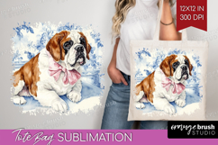 St. Bernard Dog Tote Bag Blue Toile Tote Bag PNG Sublimation Product Image 1