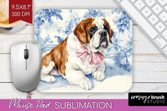 St. Bernard Dog Mouse Pad Sublimation Blue Toile Mousepad Product Image 1
