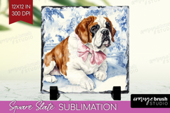 St. Bernard Dog Slate PNG Blue Toile Square Slate Product Image 1