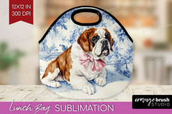 St. Bernard Dog Lunch Bag Blue Toile Lunch Bug PNG Product Image 1