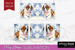 St. Bernard Dog Mug Wrap Blue Toile Mug PNG Sublimation Product Image 1